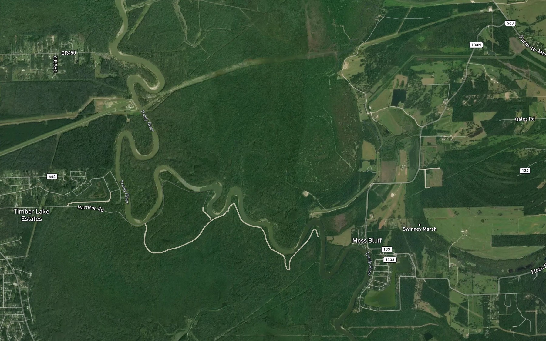 Satellite map of the Adolph Bayou