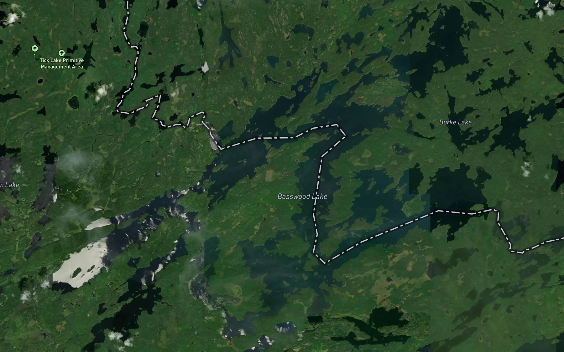 Satellite map of the Basswood Lake