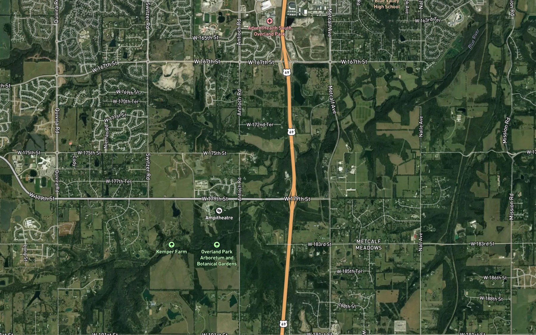 Satellite map of the Coffee Creek