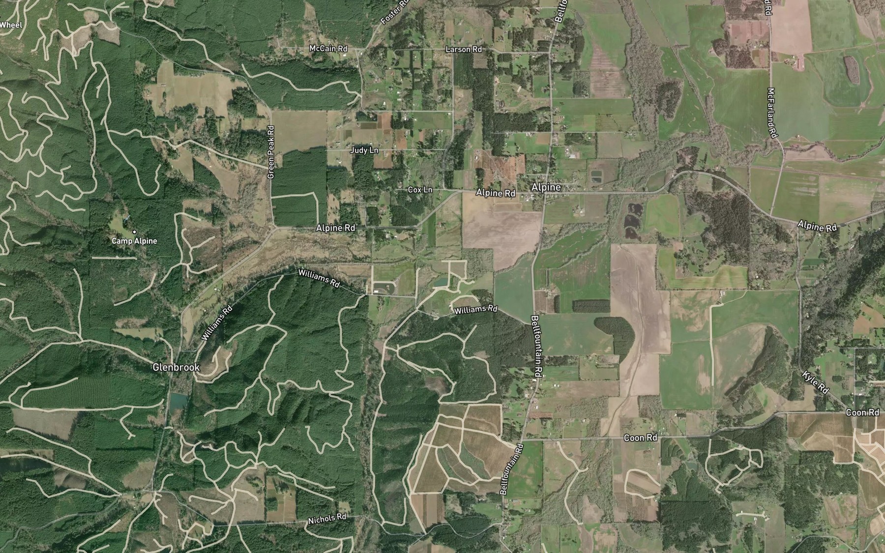 Satellite map of the Nichols Creek