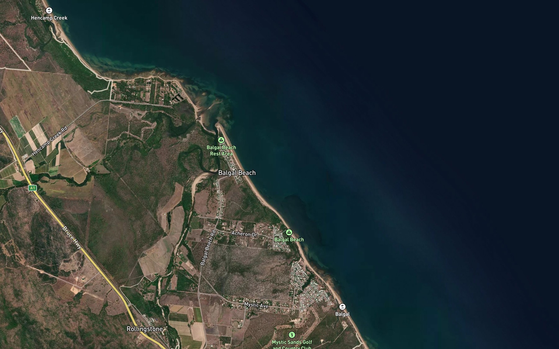 Satellite map of the Rollingstone Creek