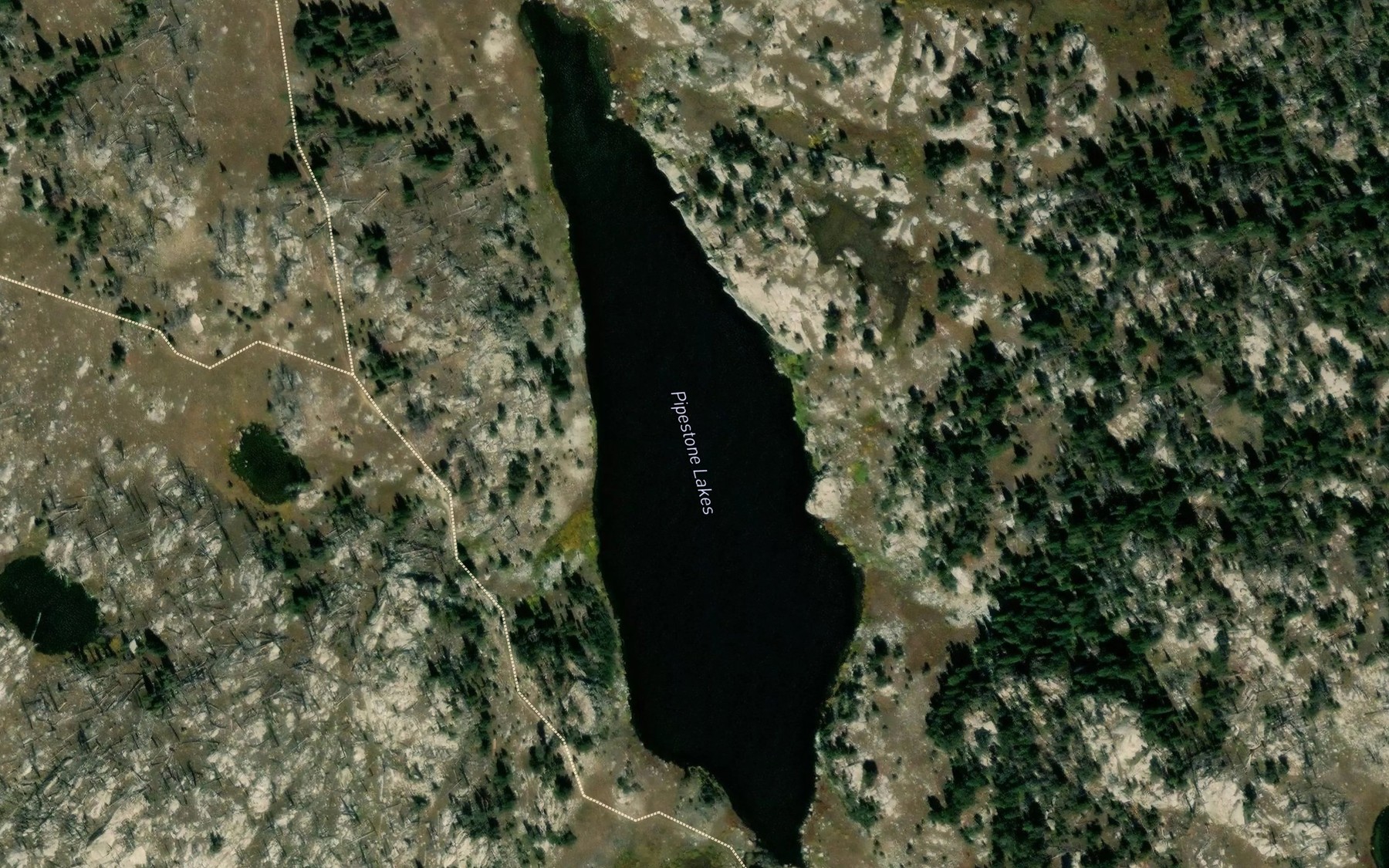 Satellite map of the Pipestone Lakes