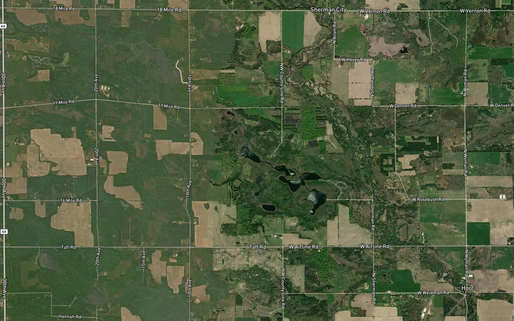 Satellite map of the Six Lakes