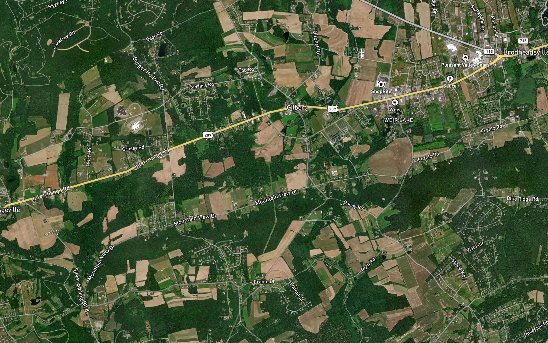 Satellite map of the Weir Creek