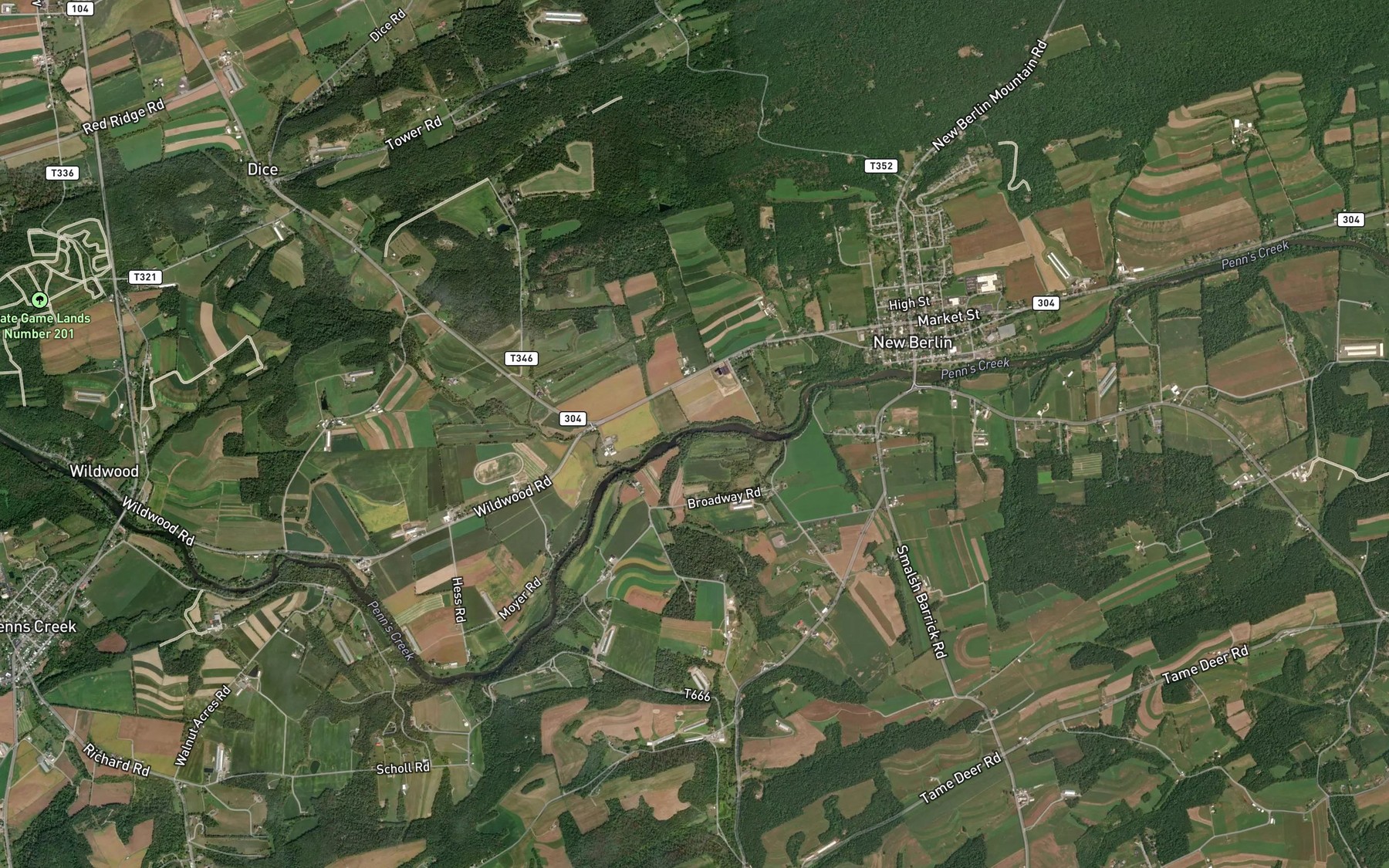 Satellite map of the Tuscarora Creek