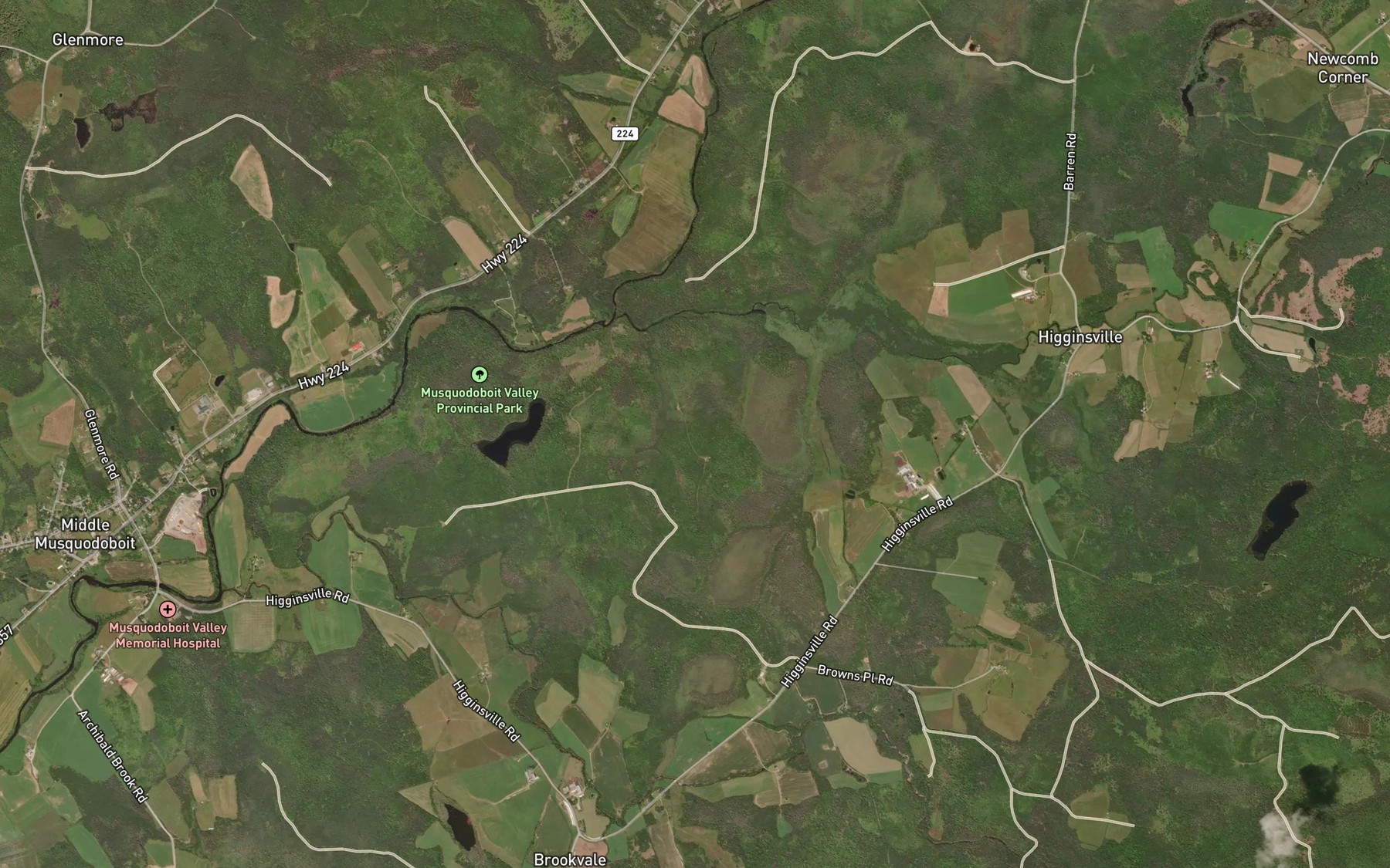 Satellite map of the Higgins Brook