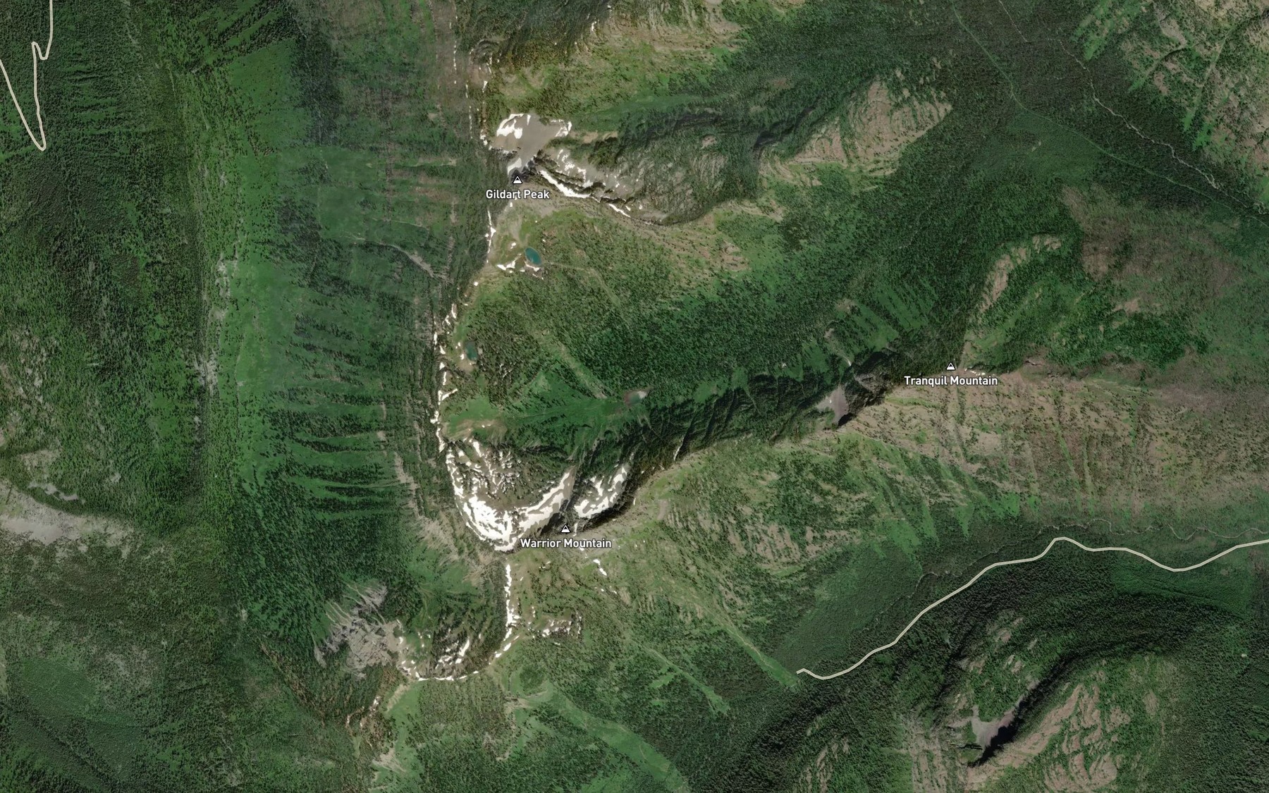 Satellite map of the Gildart Lakes