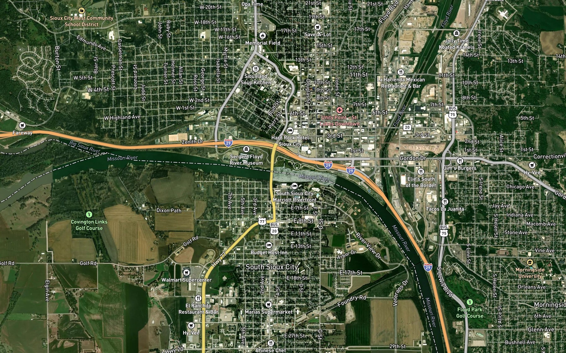 Satellite map of the Missouri River
