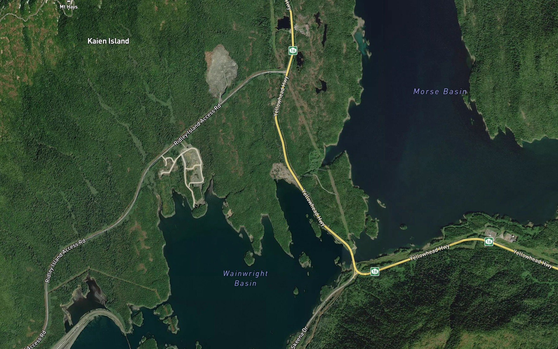 Satellite map of the Kaien Creek