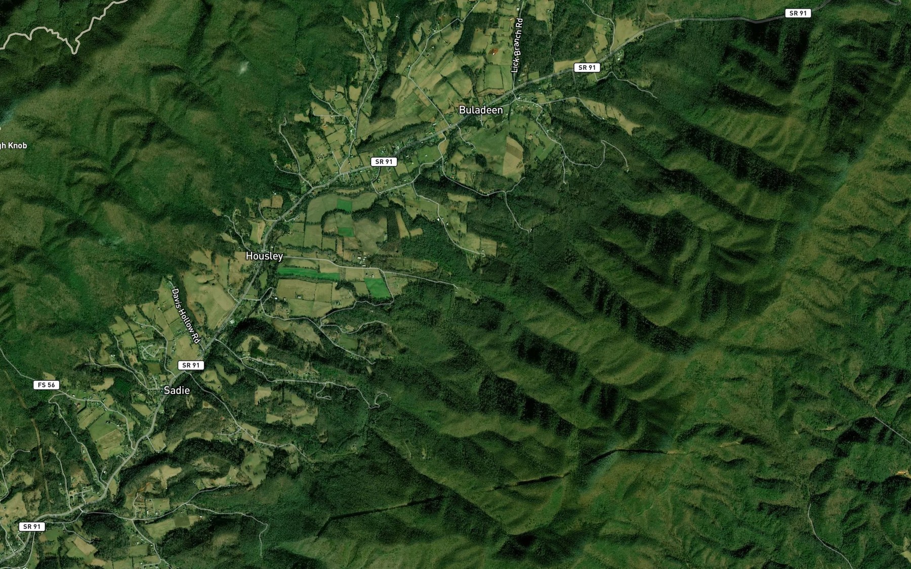 Satellite map of the Left Prong Hodge Branch