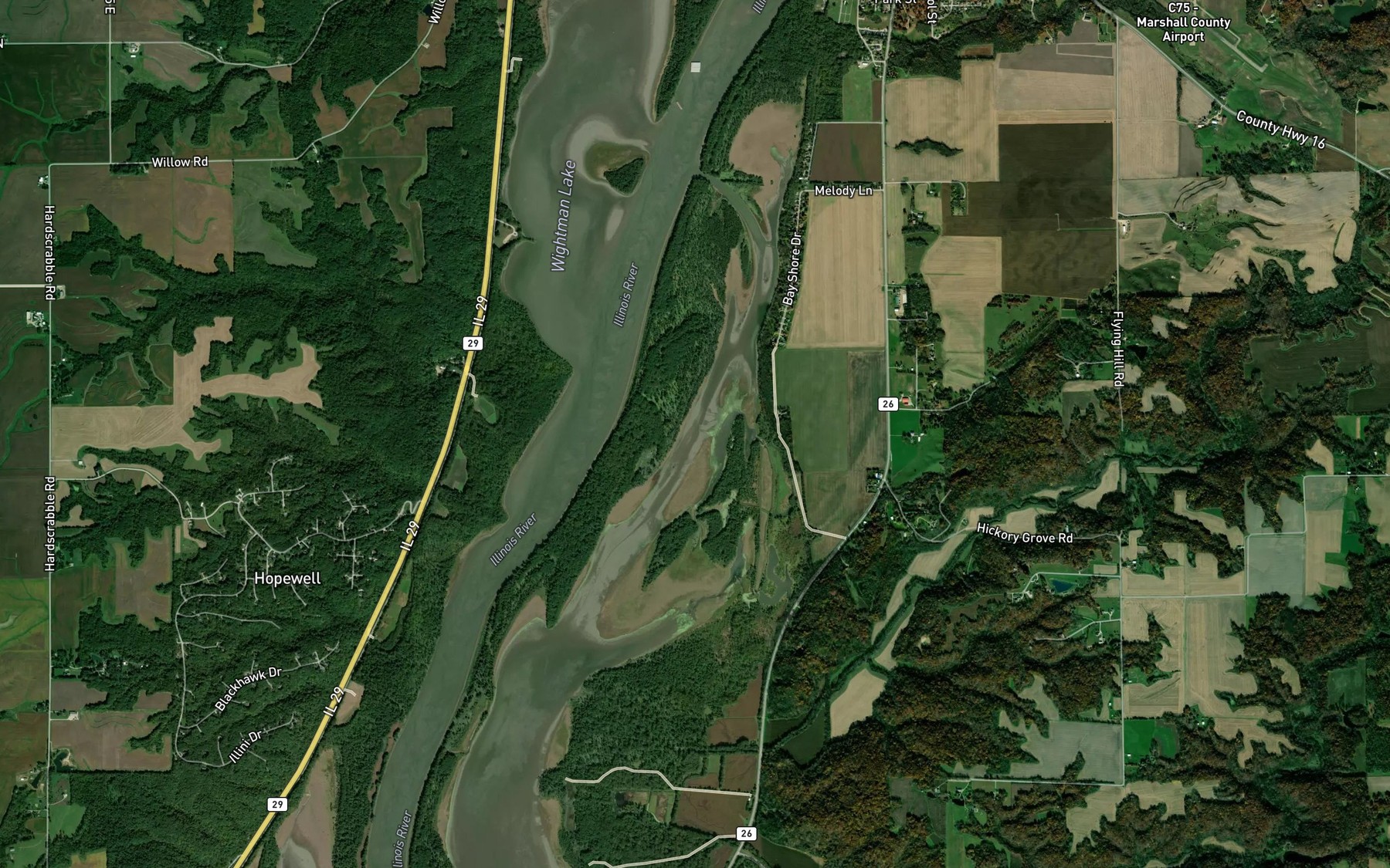 Satellite map of the Sawyer Slough