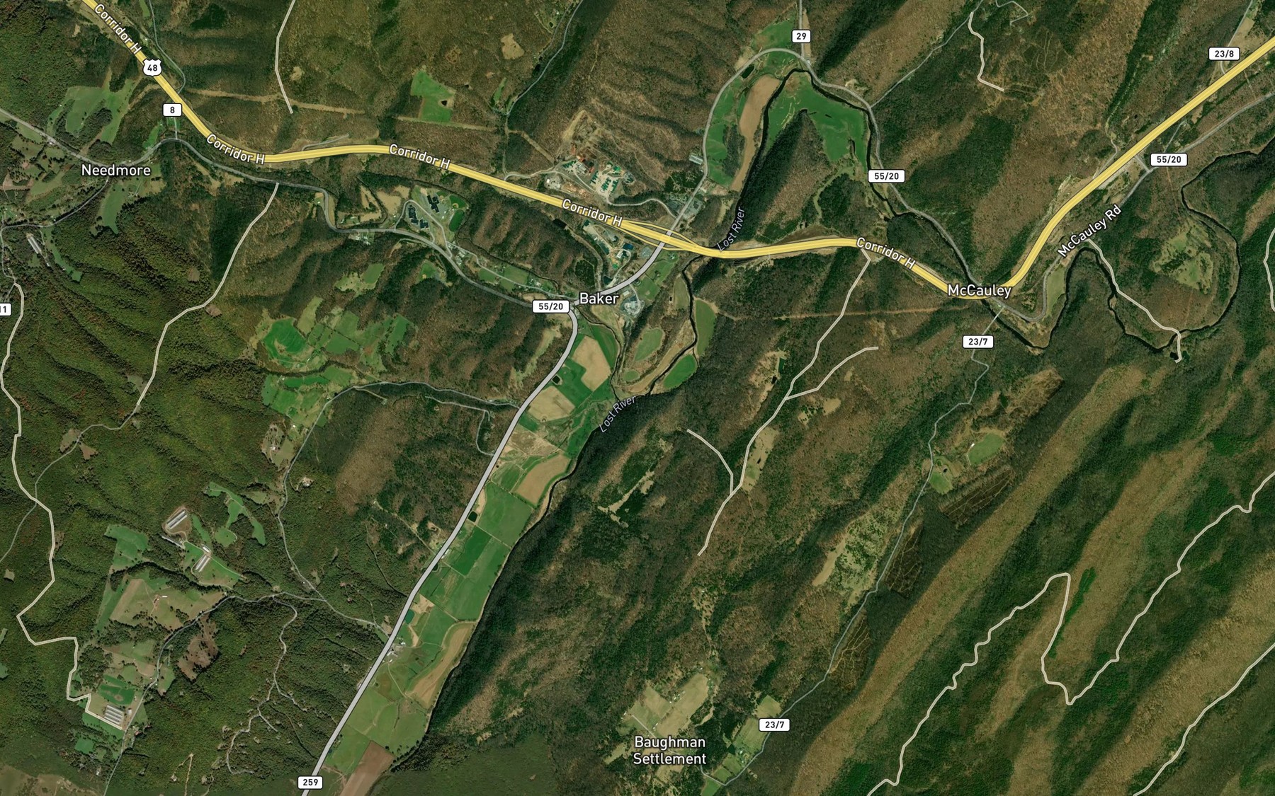 Satellite map of the Baker Run