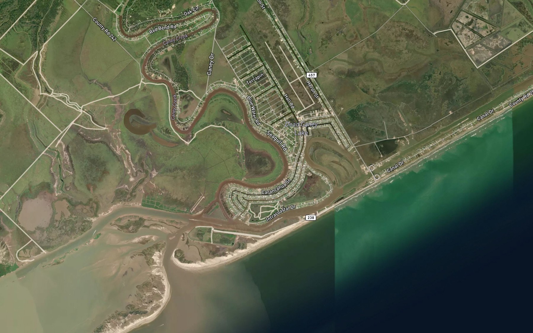 Satellite map of the Carancahua Bend