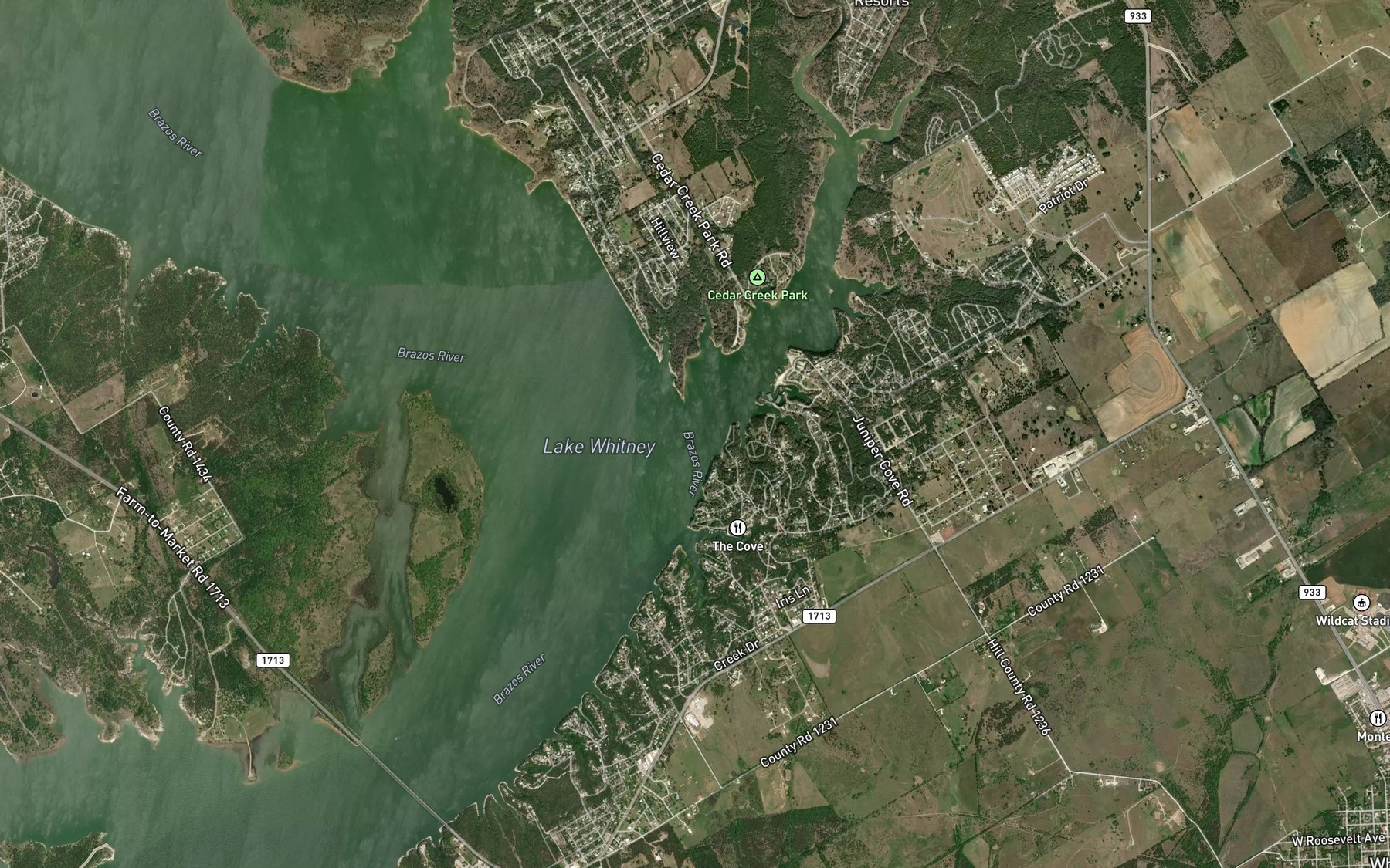 Satellite map of the Cedar Creek