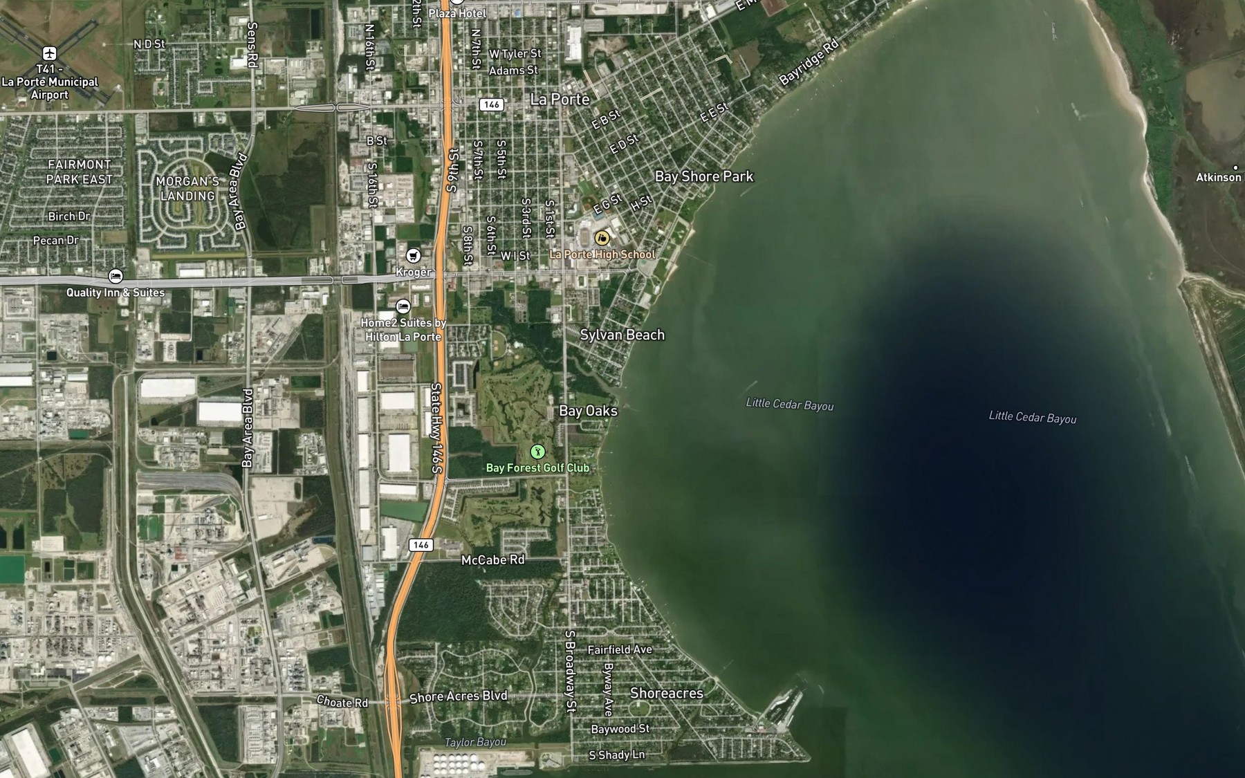 Satellite map of the Little Cedar Bayou