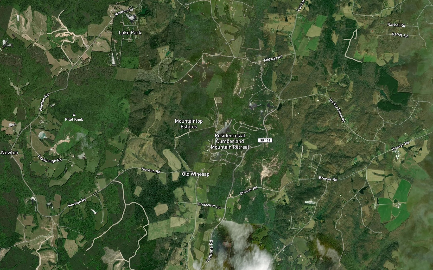 Satellite map of the Cumberland Mountain Retreat Lake