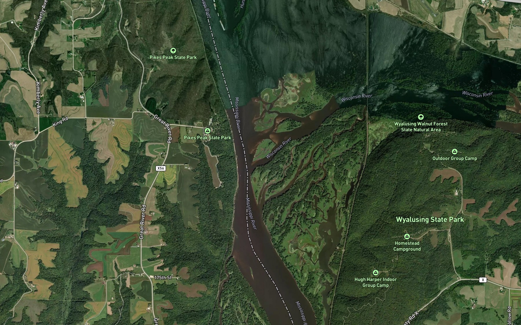 Satellite map of the Wisconsin River