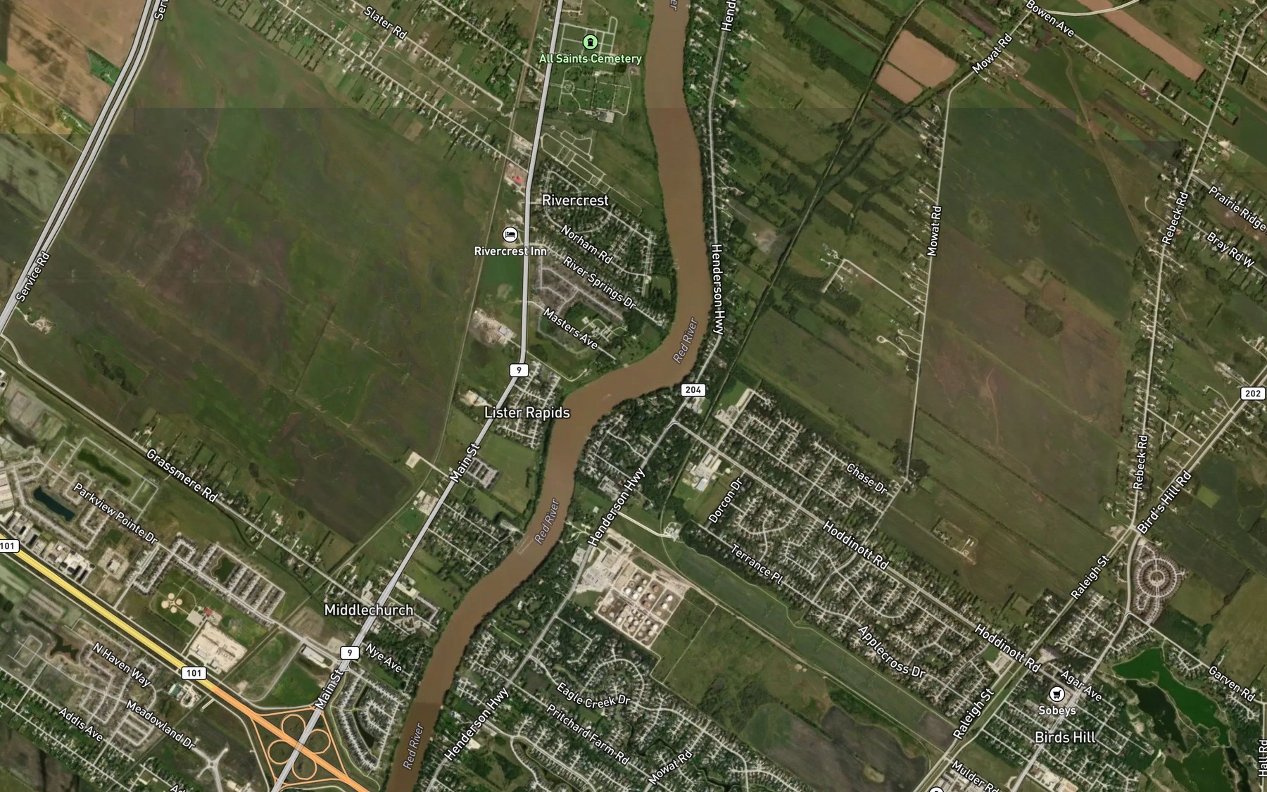 Satellite map of the Bottomly Creek