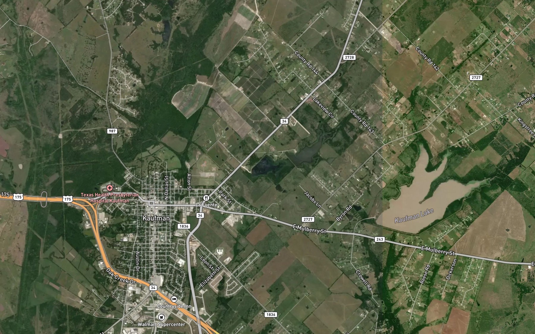 Satellite map of the Kaufman City Lakes