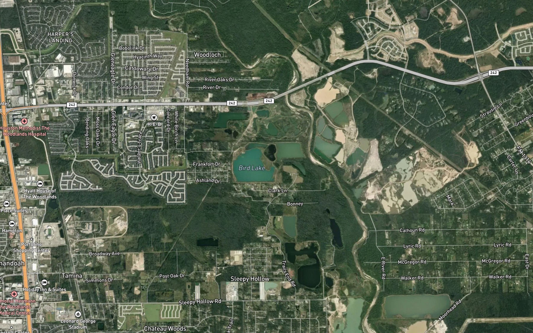 Satellite map of the Bird Lake