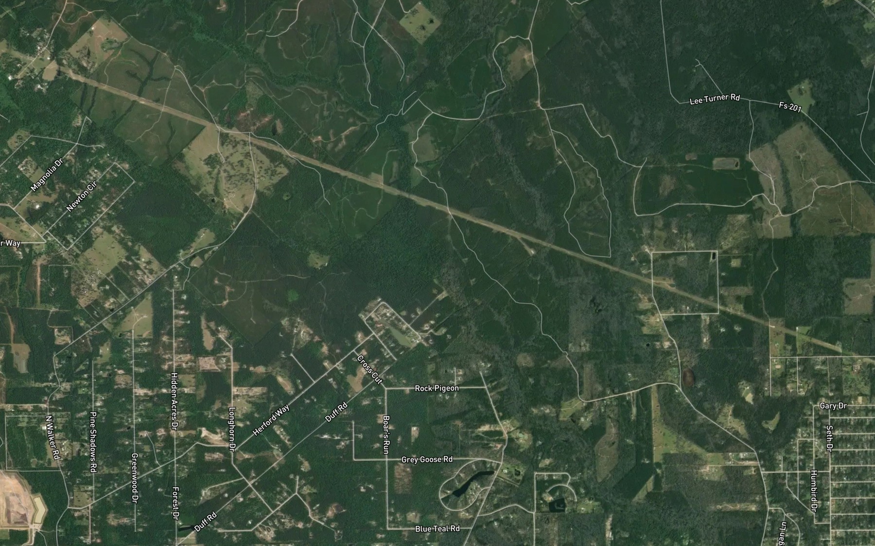 Satellite map of the Boggy Creek