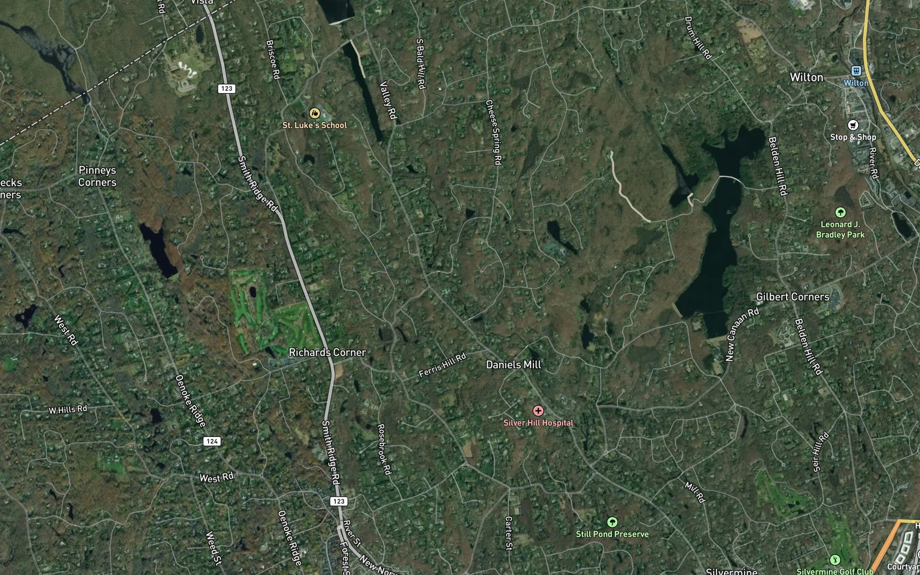Satellite map of the Poorhouse Brook