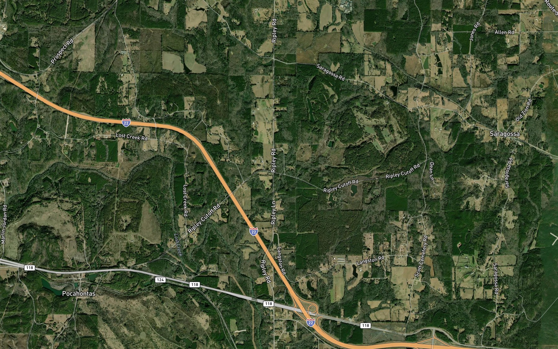 Satellite map of the Sims Branch