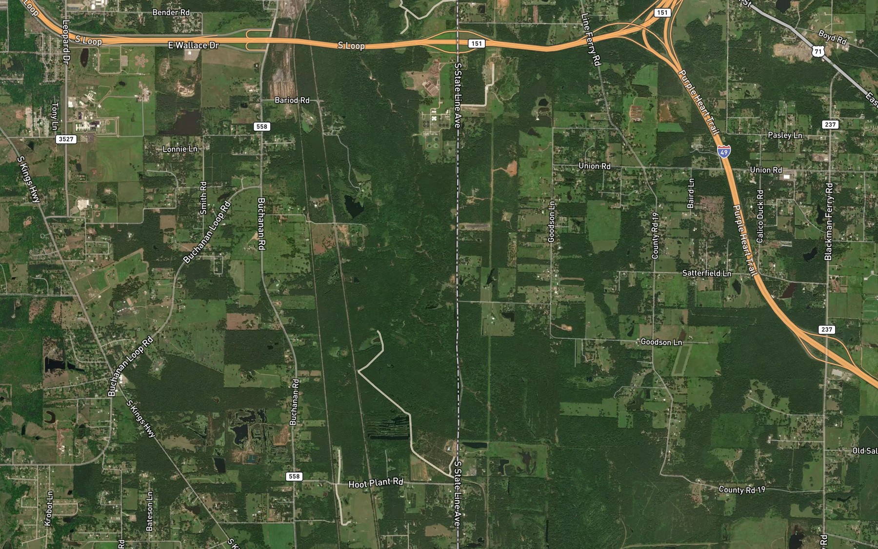 Satellite map of the Rocky Creek