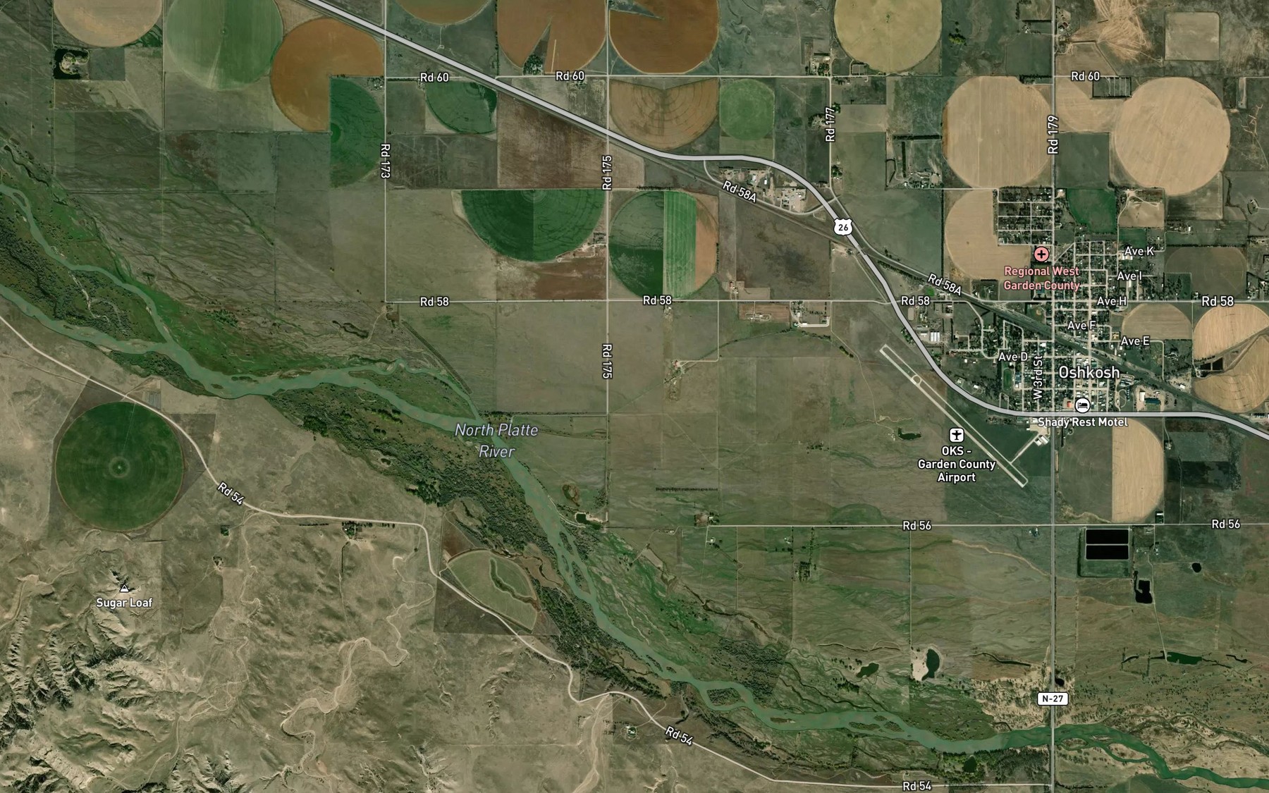 Satellite map of the Oshkosh Canal
