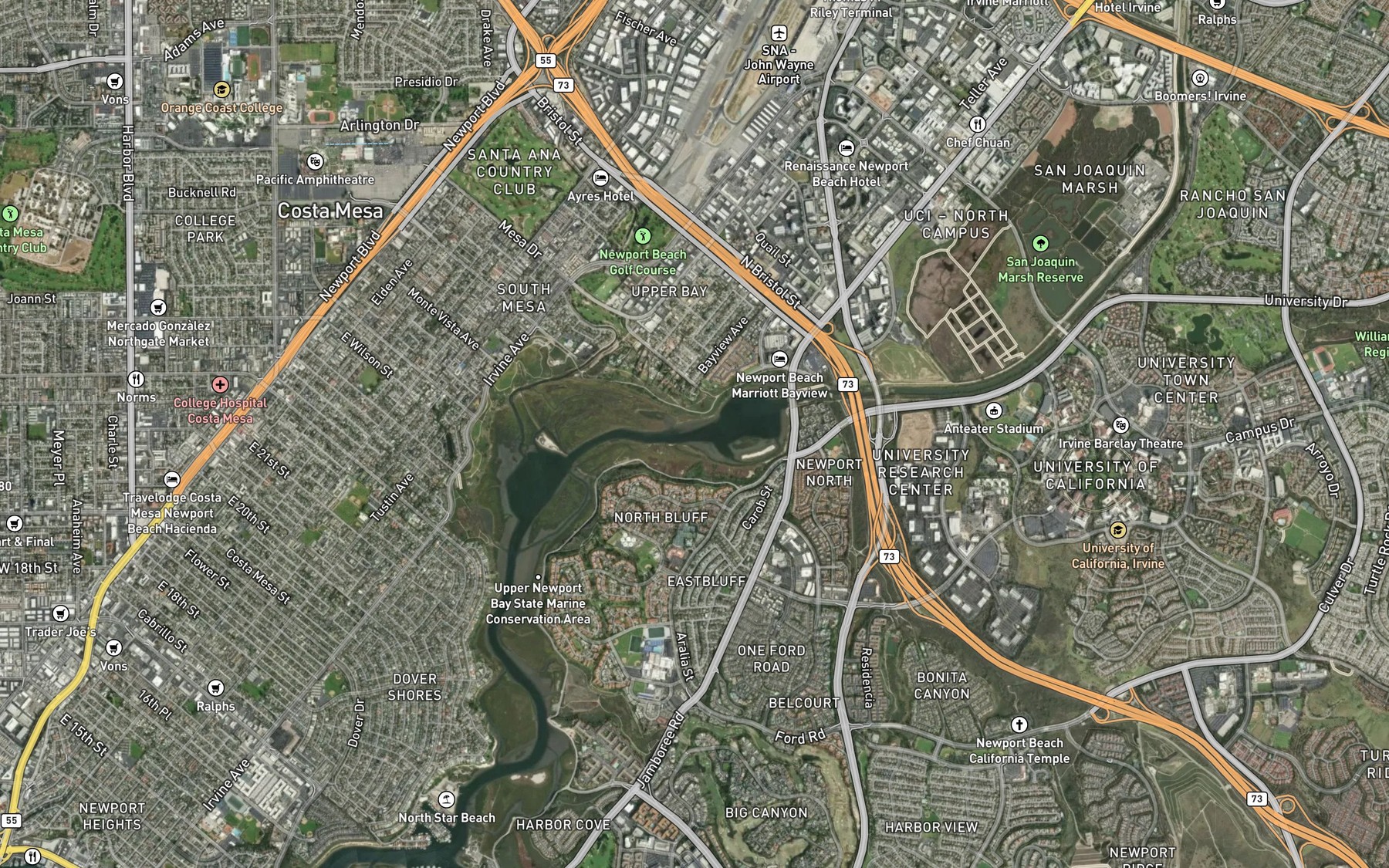 Satellite map of the San Diego Creek