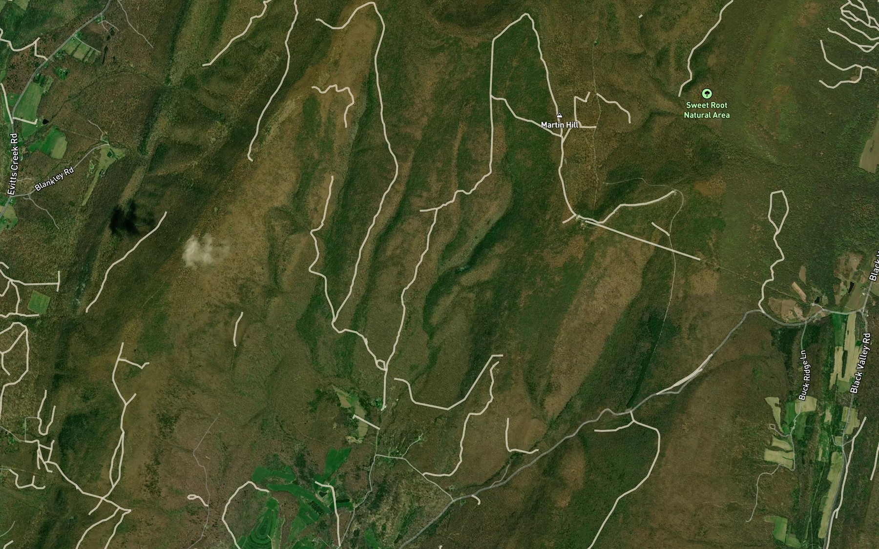 Satellite map of the Little Bear Gap Run