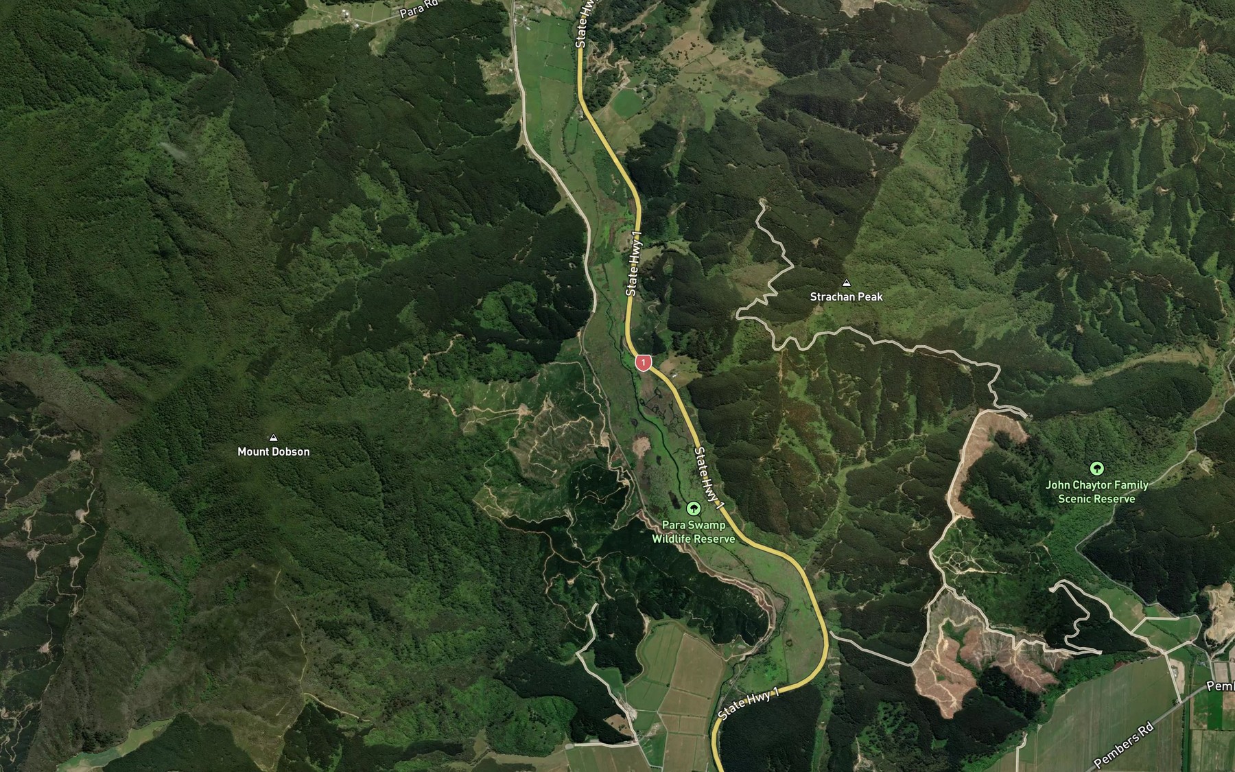 Satellite map of the Tuamarina River