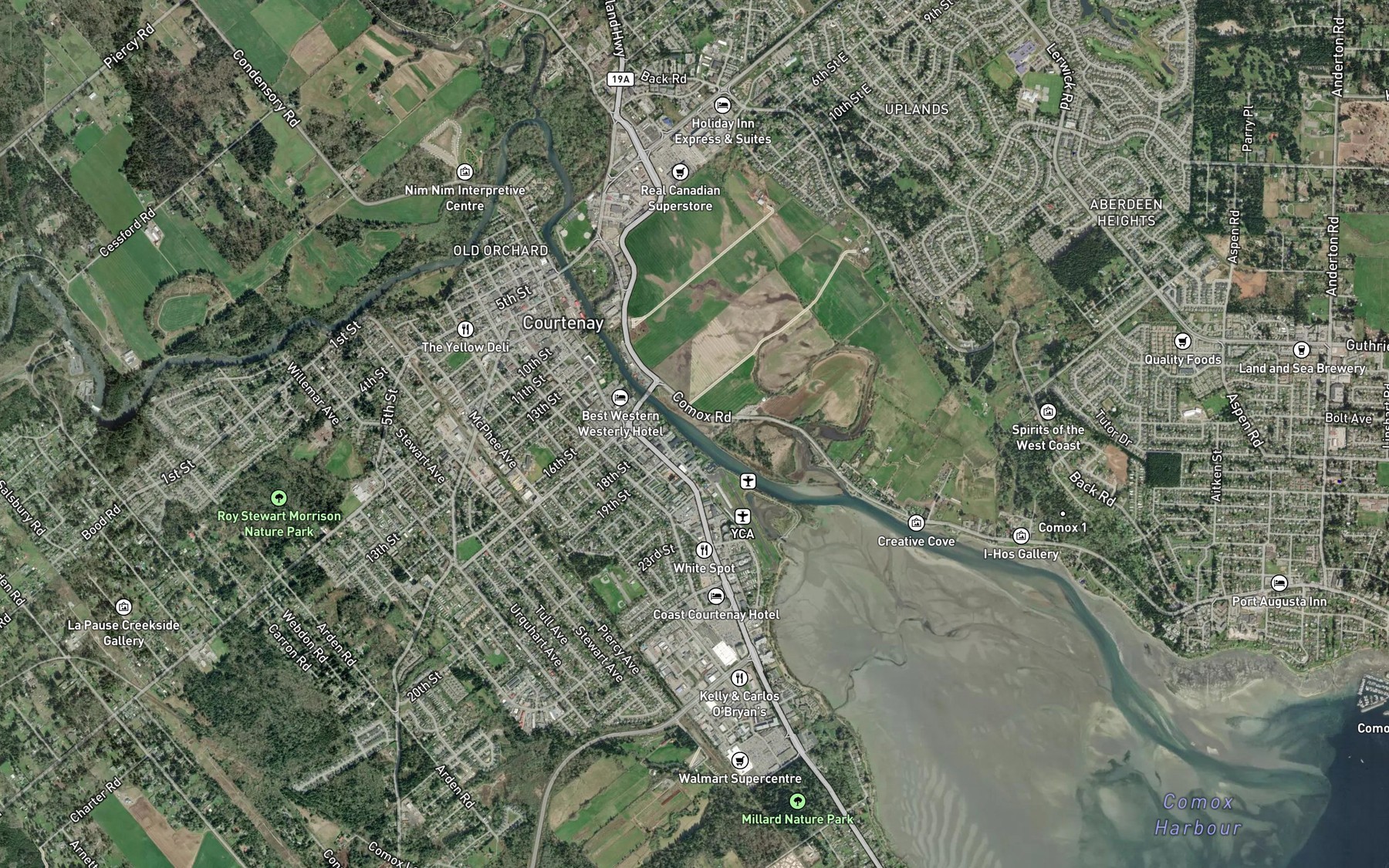 Satellite map of the Courtenay River