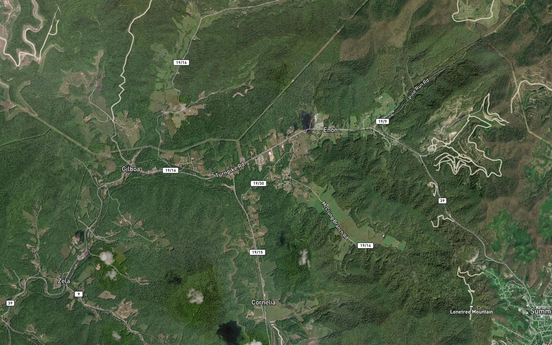 Satellite map of the McClung Branch