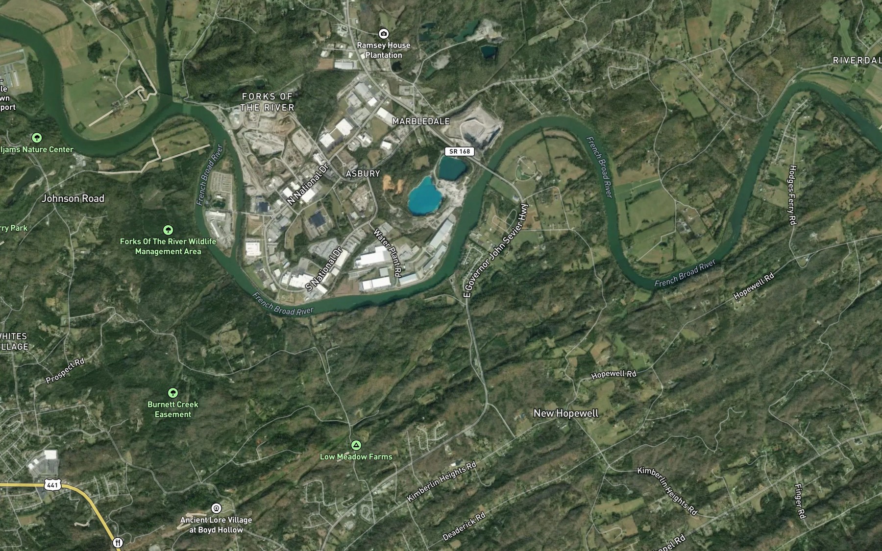 Satellite map of the Pennyroyal Shoals