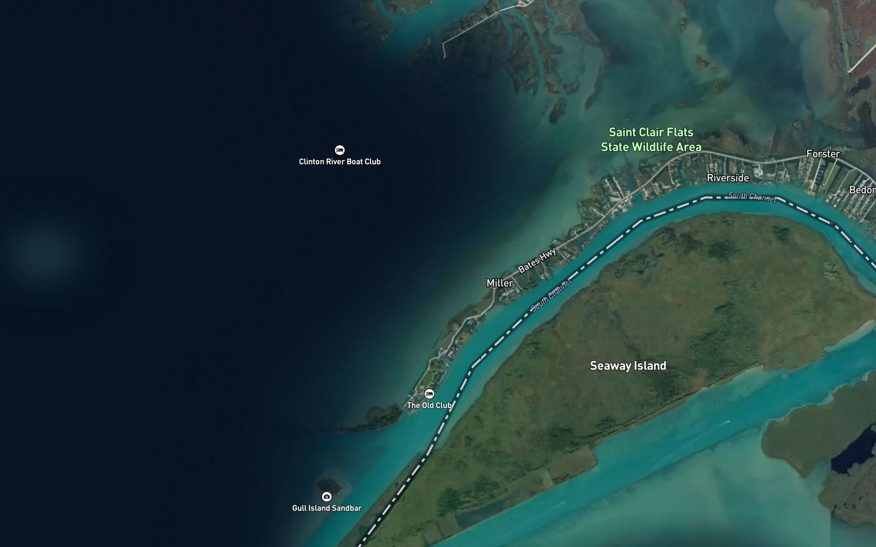 Satellite map of the St. Clair River
