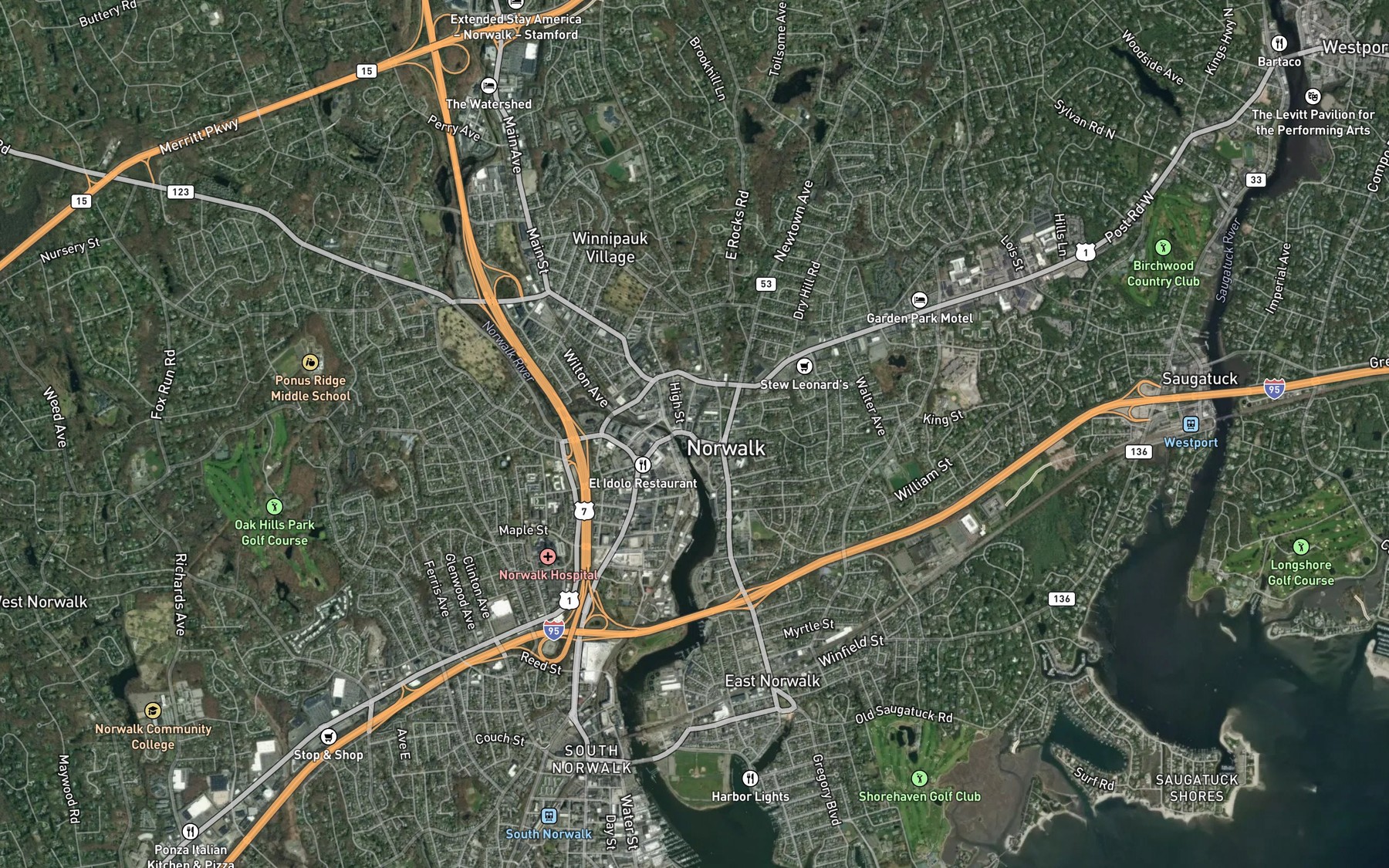 Satellite map of the Betts Pond Brook