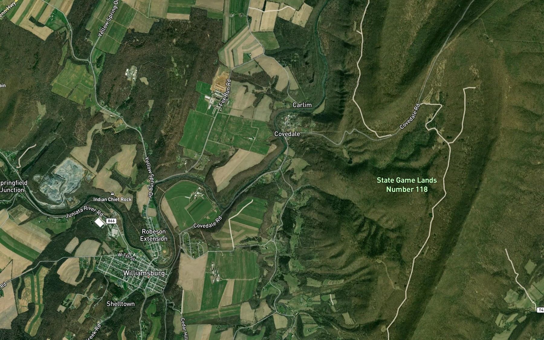 Satellite map of the Clover Creek