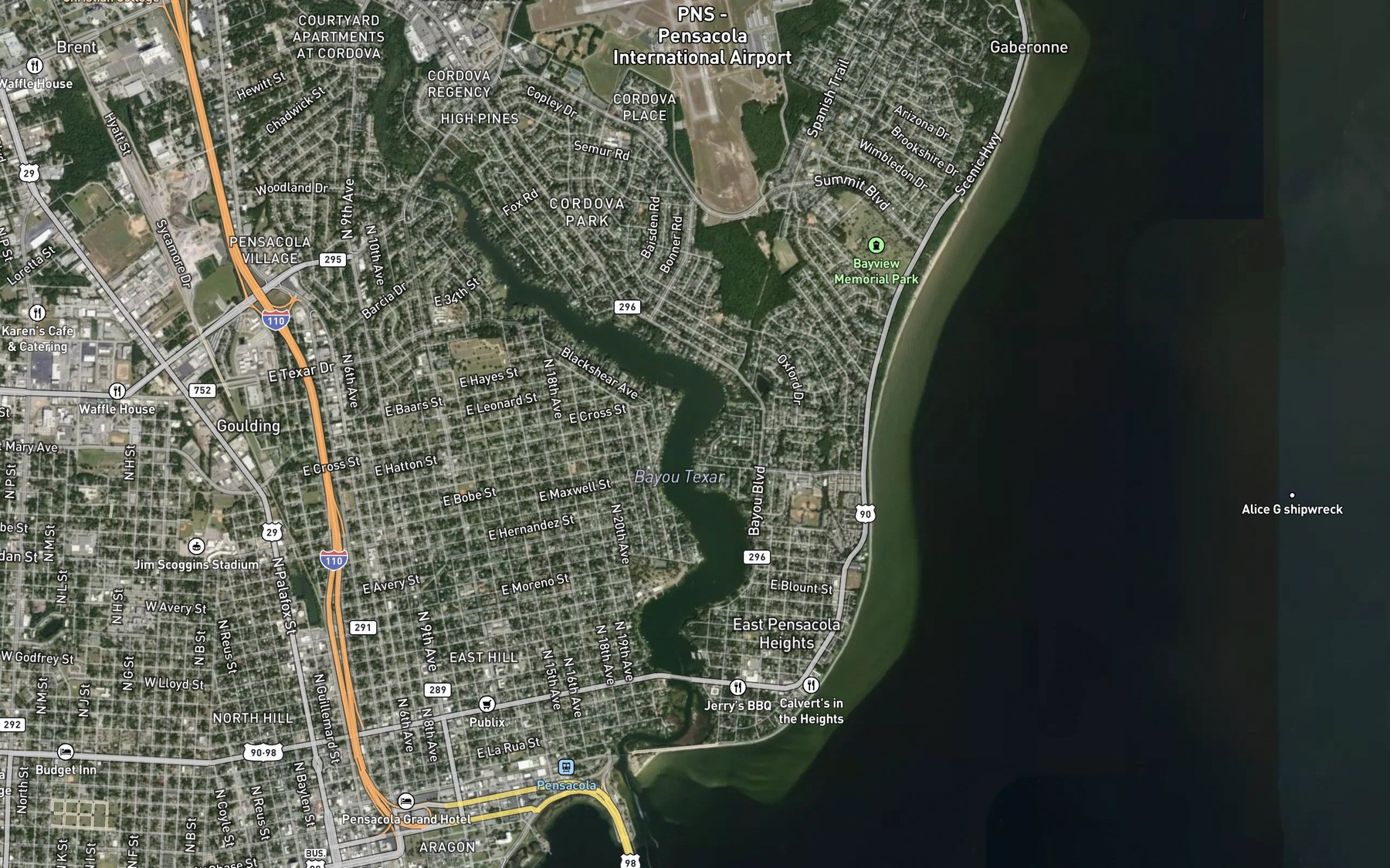 Satellite map of the Bayou Texter