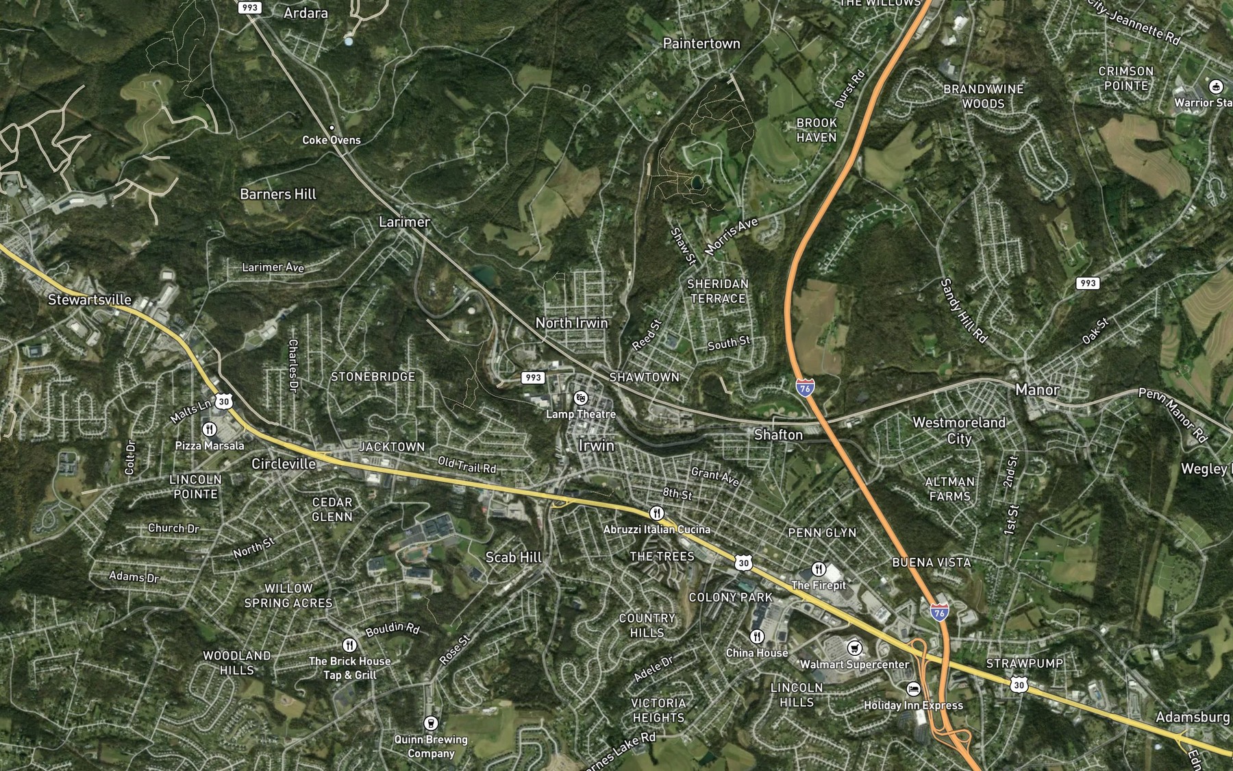 Satellite map of the Coal Run
