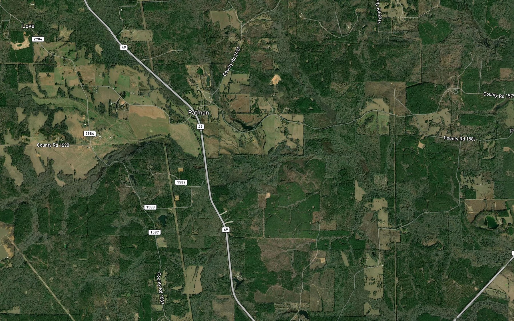 Satellite map of the Peacock Creek