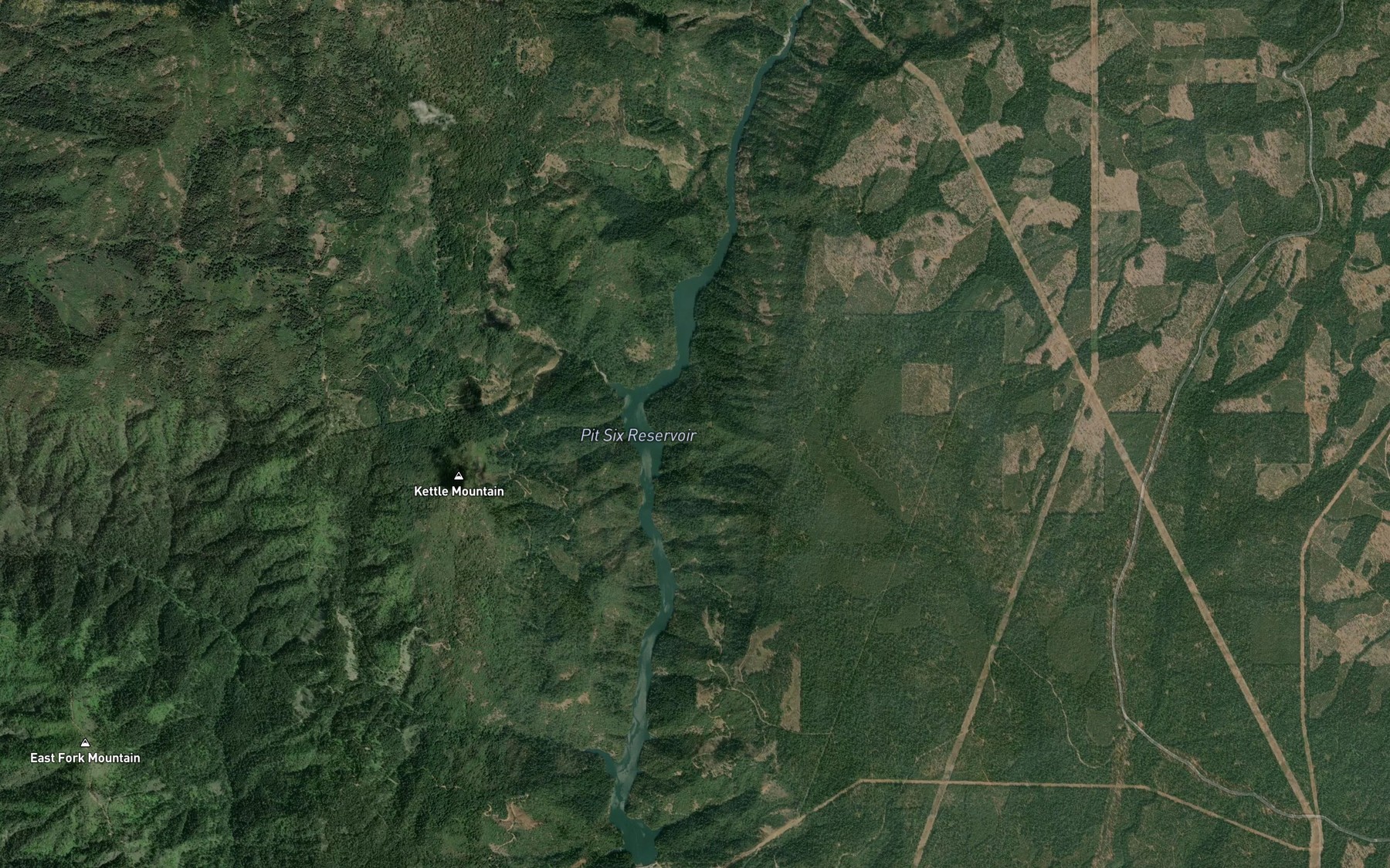 Satellite map of the Pit Six Reservoir