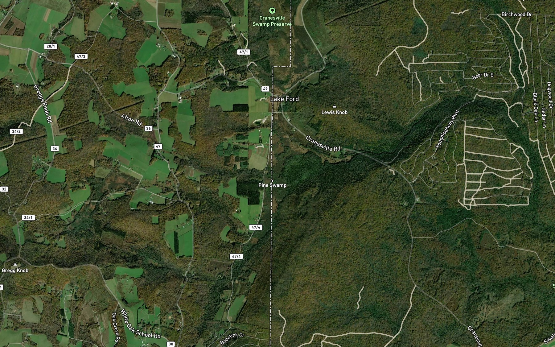 Satellite map of the Hoyes Run