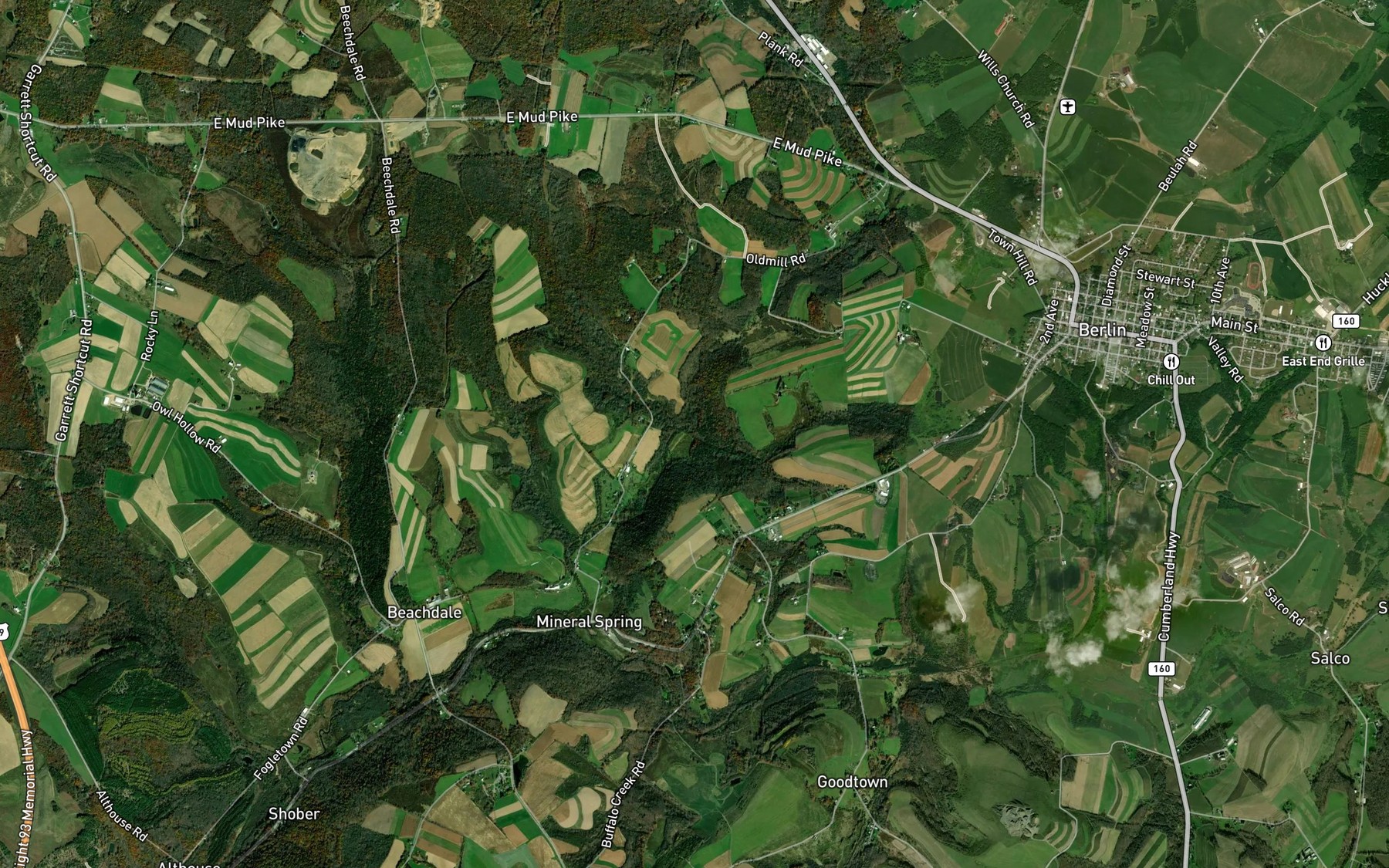 Satellite map of the Hays Run