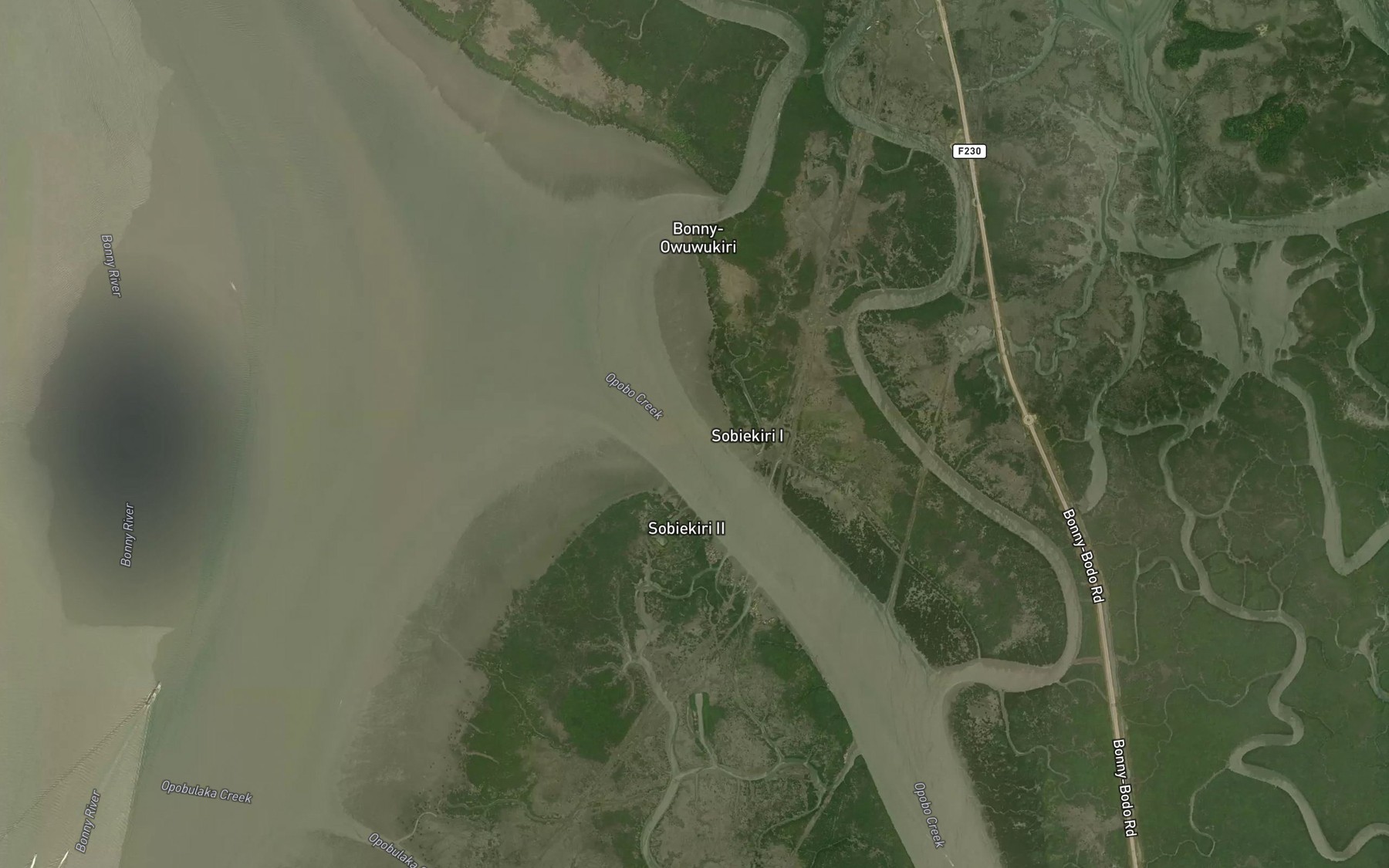 Satellite map of the Opobo Channel