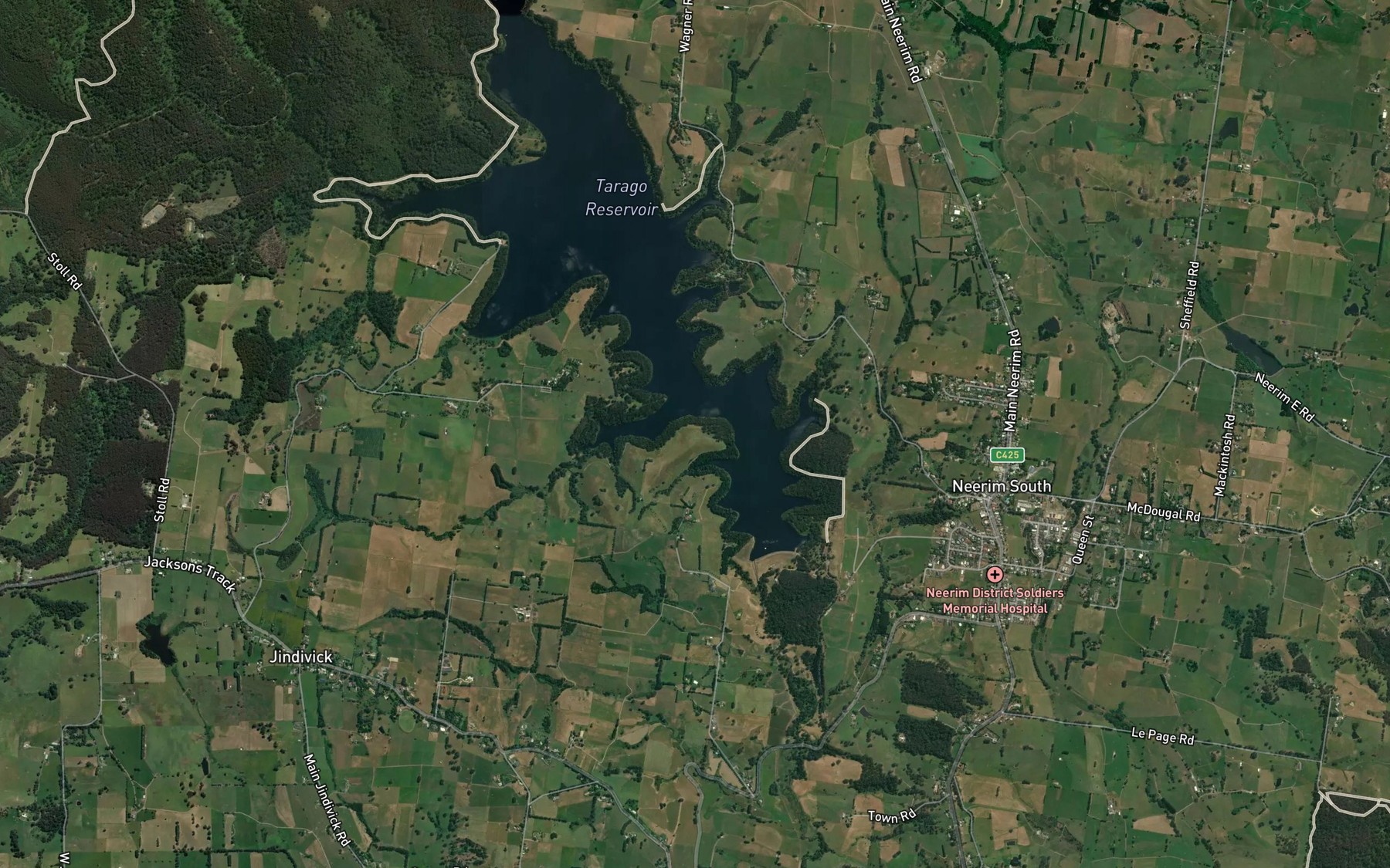 Satellite map of the Tarago Reservoir
