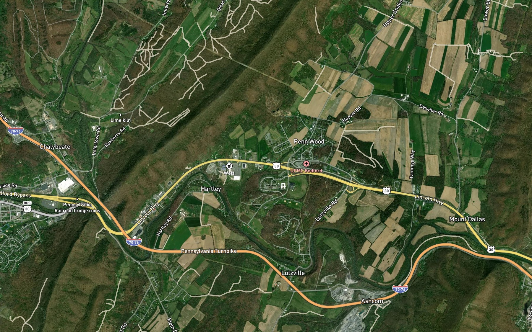 Satellite map of the Bubbling Spring