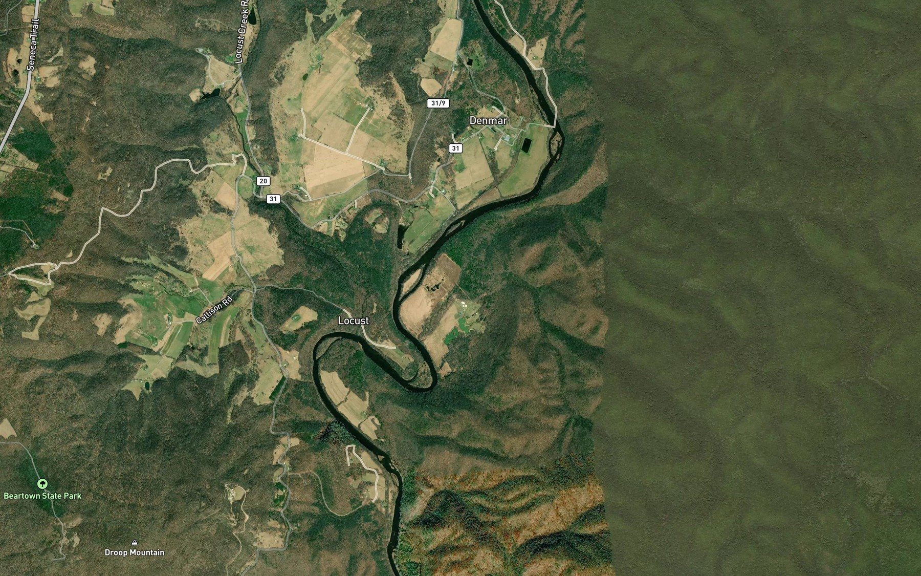 Satellite map of the Nigh Gap Run
