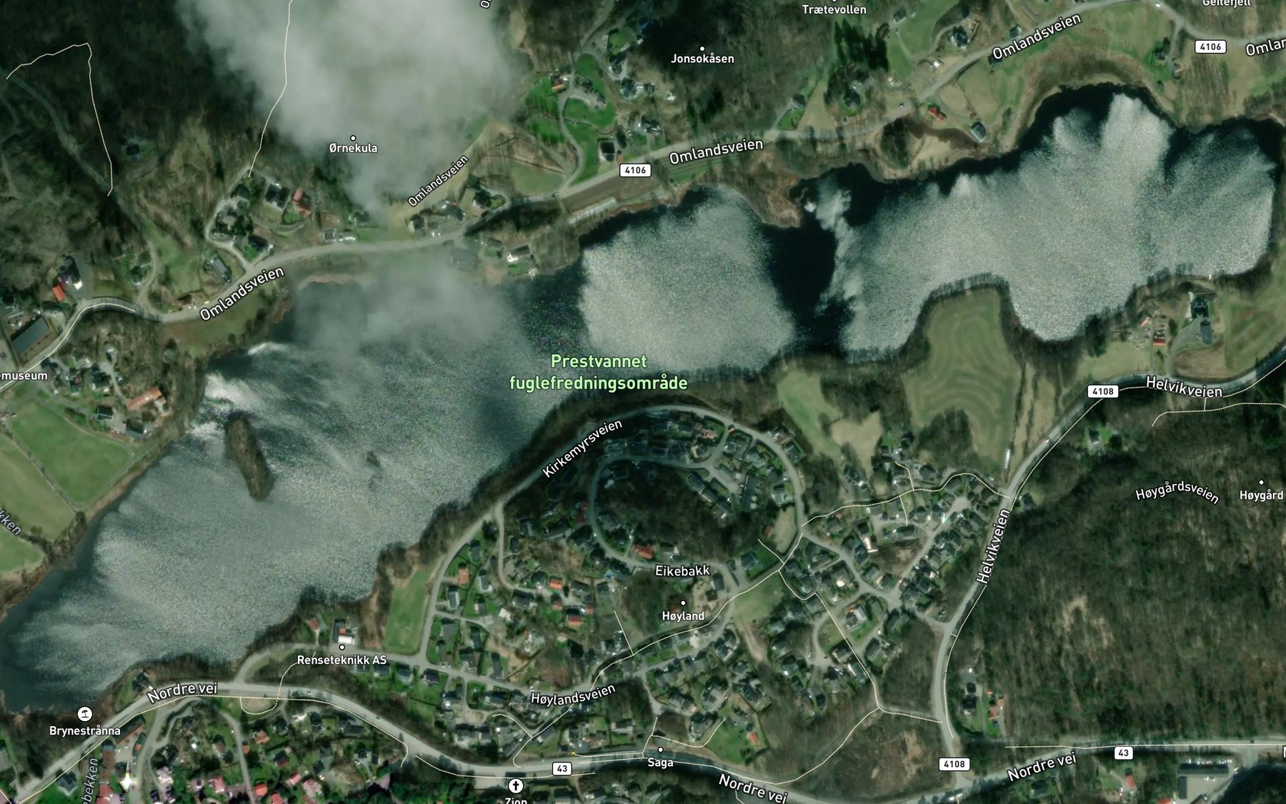 Satellite map of the Prestvatnet