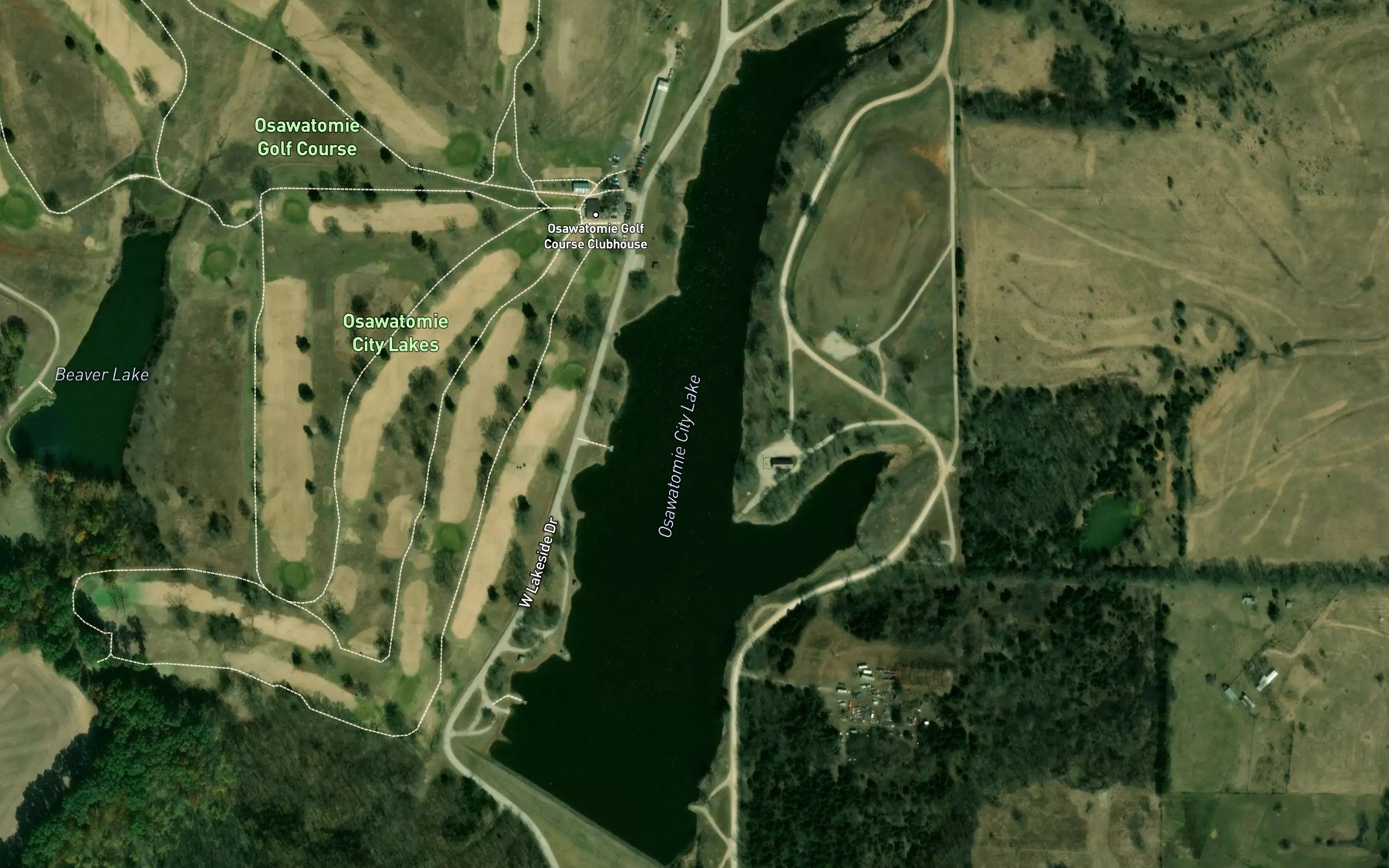 Satellite map of the Osawatomie Lake